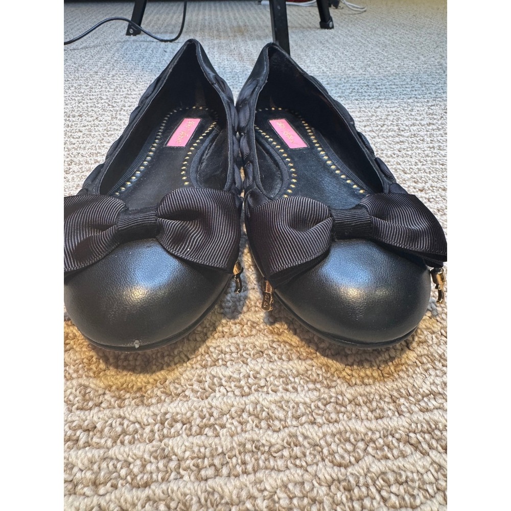 Betsey Johnson Black Leather Bow Ballet Flats Women's Size 8 Vero Cuoio Leather